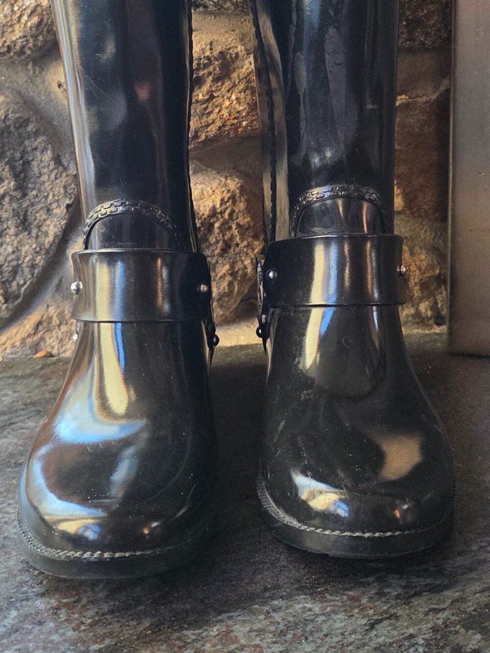 Michael Kors Fulton Harness Black Rubber Rain Boots Size 8 - Picture 5 of 15